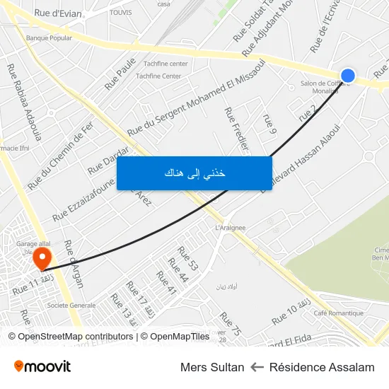 Résidence Assalam to Mers Sultan map