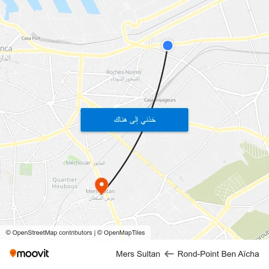 Rond-Point Ben Aïcha to Mers Sultan map