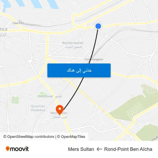 Rond-Point Ben Aïcha to Mers Sultan map