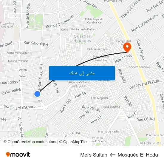 Mosquée El Hoda to Mers Sultan map
