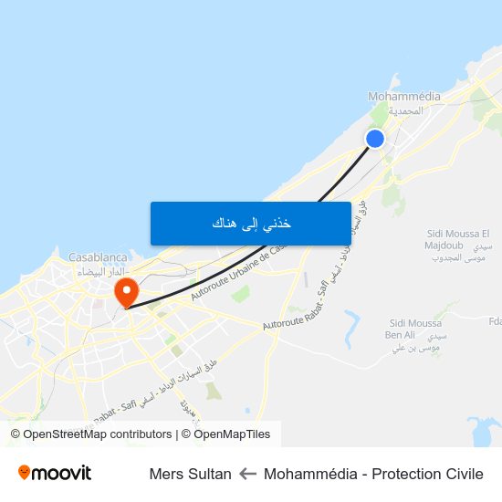 Mohammédia - Protection Civile to Mers Sultan map