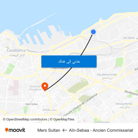 Aïn-Sebaa - Ancien Commissariat to Mers Sultan map