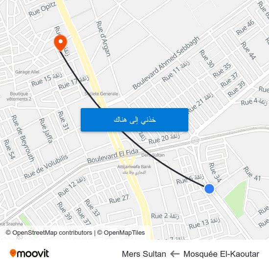 Mosquée El-Kaoutar to Mers Sultan map