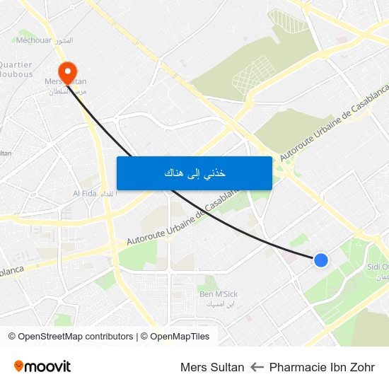 Pharmacie Ibn Zohr to Mers Sultan map