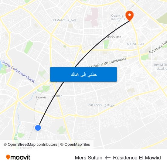 Résidence El Mawlid to Mers Sultan map