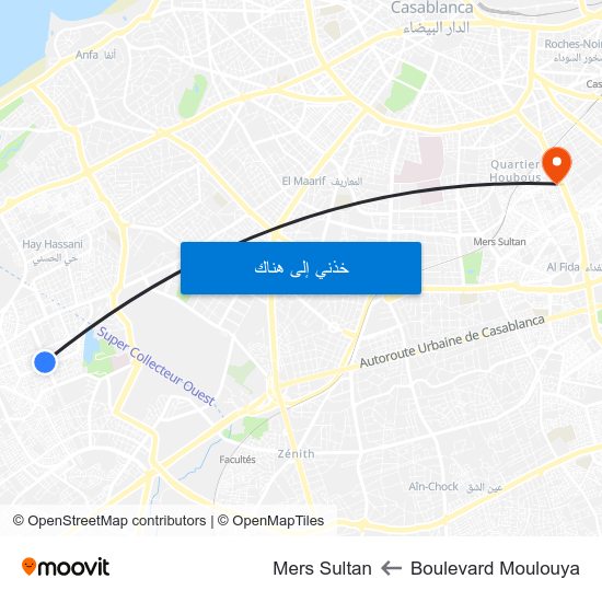 Boulevard Moulouya to Mers Sultan map