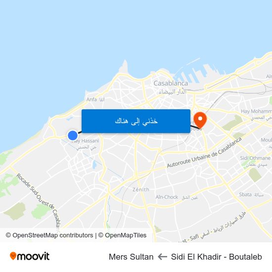 Sidi El Khadir - Boutaleb to Mers Sultan map