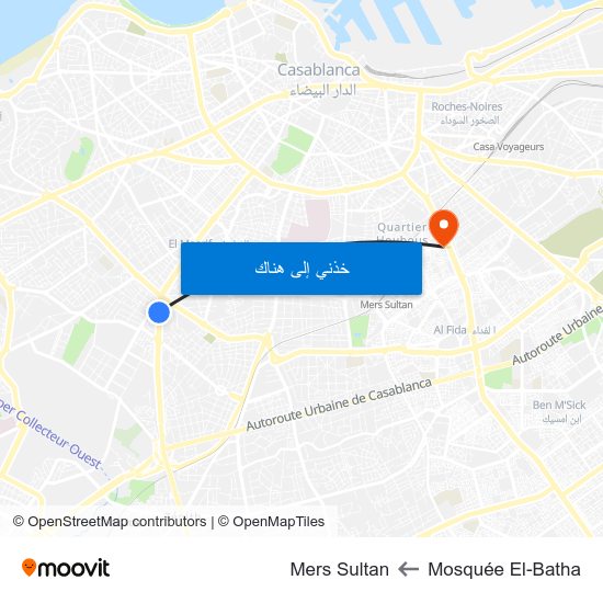 Mosquée El-Batha to Mers Sultan map