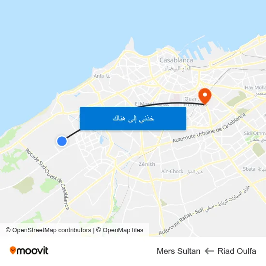 Riad Oulfa to Mers Sultan map