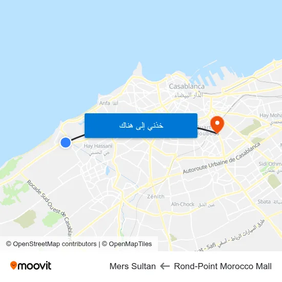 Rond-Point Morocco Mall to Mers Sultan map