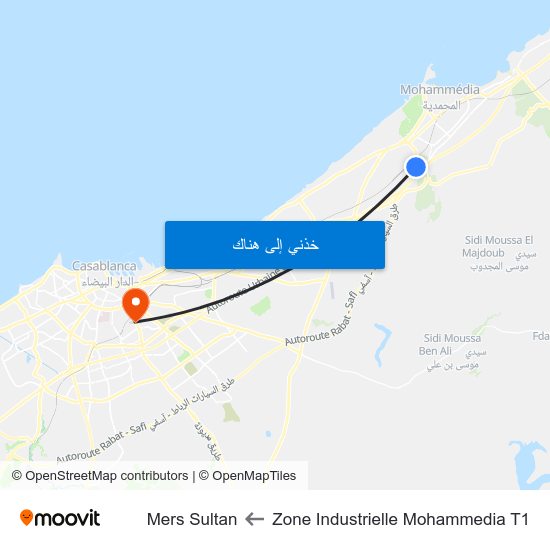 Zone Industrielle Mohammedia T1 to Mers Sultan map