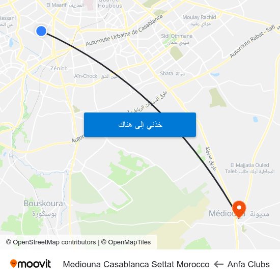 Anfa Clubs to Mediouna Casablanca Settat Morocco map