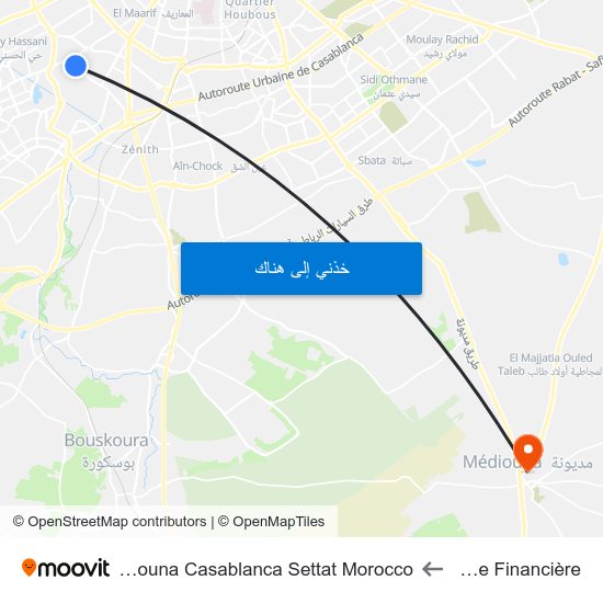 Place Financière to Mediouna Casablanca Settat Morocco map
