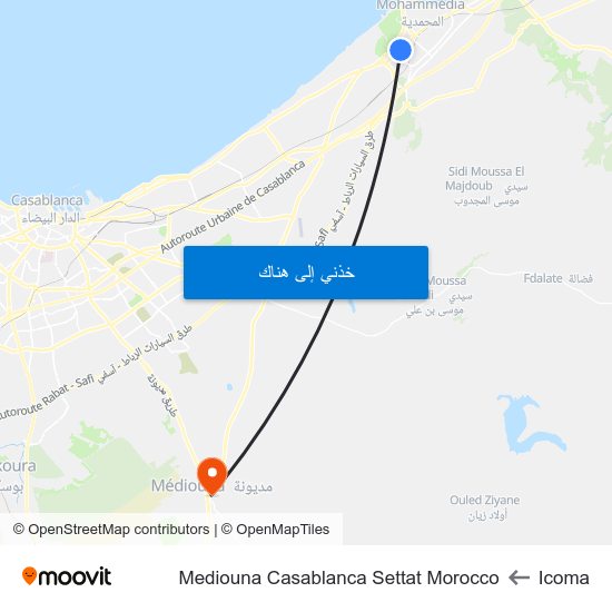 Icoma to Mediouna Casablanca Settat Morocco map