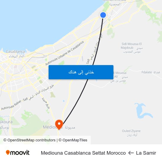 La Samir to Mediouna Casablanca Settat Morocco map