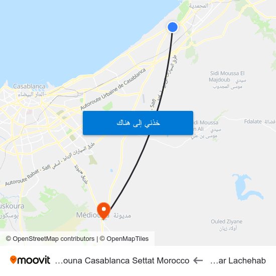 Douar Lachehab to Mediouna Casablanca Settat Morocco map