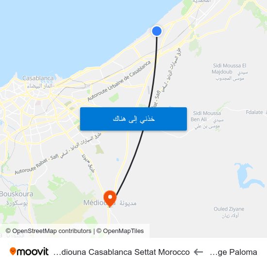 Plage Paloma to Mediouna Casablanca Settat Morocco map