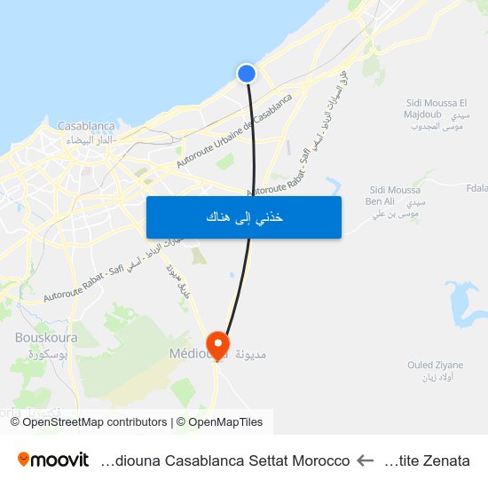 Petite Zenata to Mediouna Casablanca Settat Morocco map