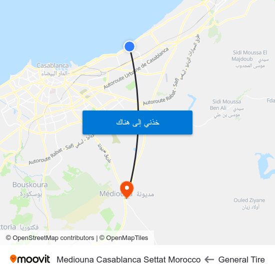 General Tire to Mediouna Casablanca Settat Morocco map