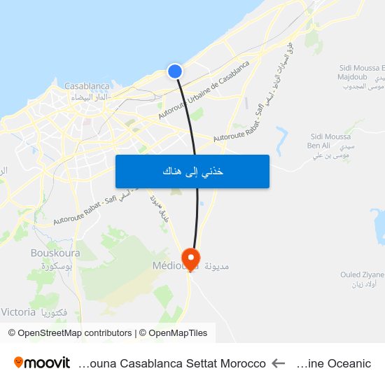 Piscine Oceanic to Mediouna Casablanca Settat Morocco map