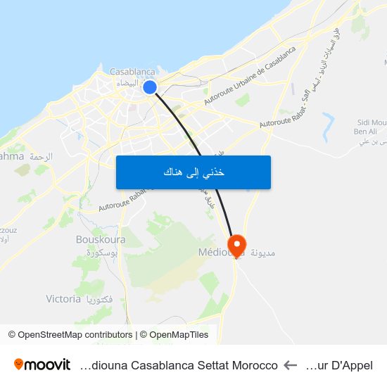 Cour D'Appel to Mediouna Casablanca Settat Morocco map