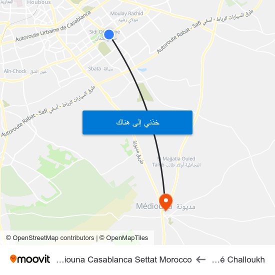 Café Challoukh to Mediouna Casablanca Settat Morocco map