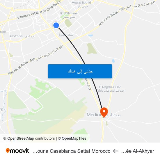 Lycée Al-Akhyar to Mediouna Casablanca Settat Morocco map
