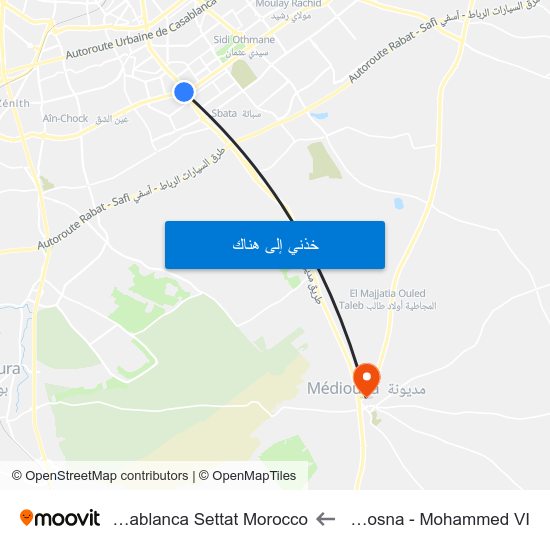 Mosquée Al-Hosna - Mohammed VI to Mediouna Casablanca Settat Morocco map