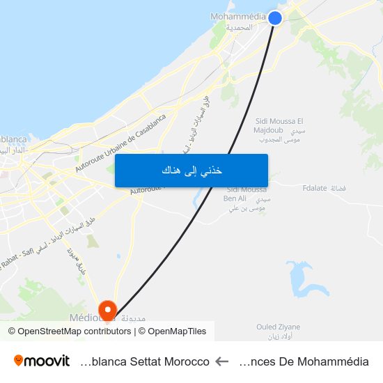 Faculté De Sciences De Mohammédia to Mediouna Casablanca Settat Morocco map
