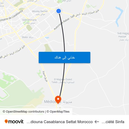 Société Sinfa to Mediouna Casablanca Settat Morocco map