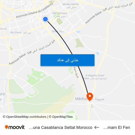 Hammam El Fen to Mediouna Casablanca Settat Morocco map