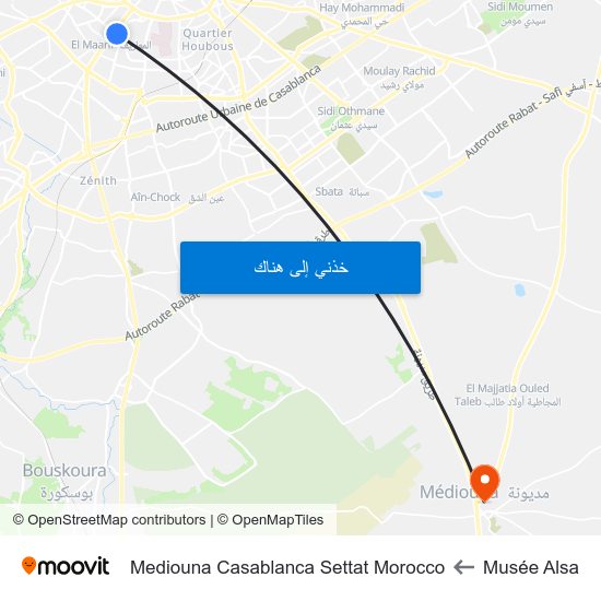 Musée Alsa to Mediouna Casablanca Settat Morocco map