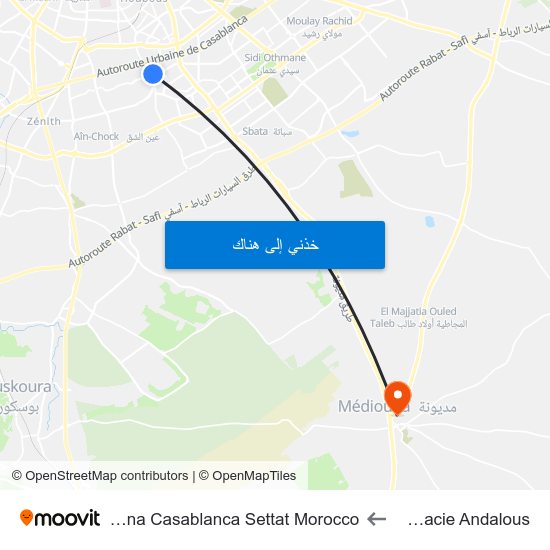 Pharmacie Andalous to Mediouna Casablanca Settat Morocco map