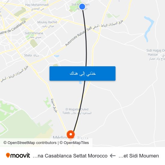 Nejmet Sidi Moumen to Mediouna Casablanca Settat Morocco map