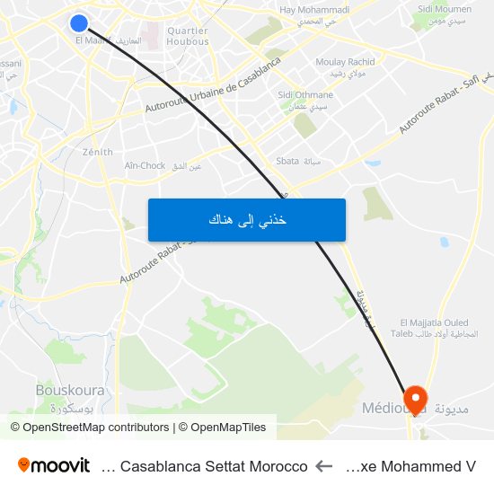 Complexe Mohammed V to Mediouna Casablanca Settat Morocco map