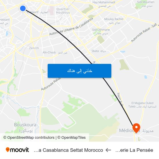 Pâtisserie La Pensée to Mediouna Casablanca Settat Morocco map
