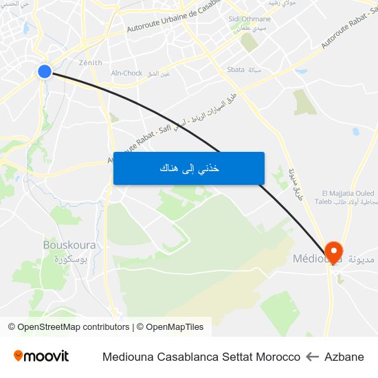 Azbane to Mediouna Casablanca Settat Morocco map