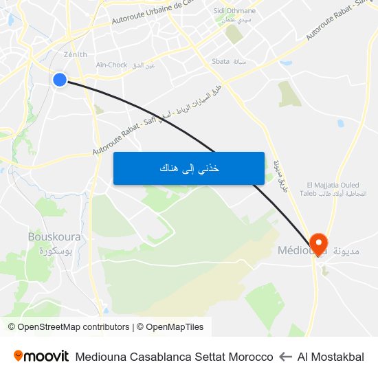 Al Mostakbal to Mediouna Casablanca Settat Morocco map