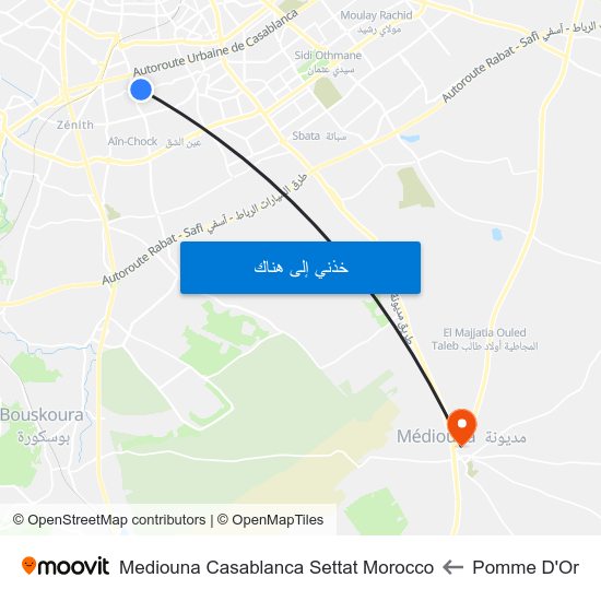 Pomme D'Or to Mediouna Casablanca Settat Morocco map