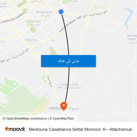 Attacharouk to Mediouna Casablanca Settat Morocco map