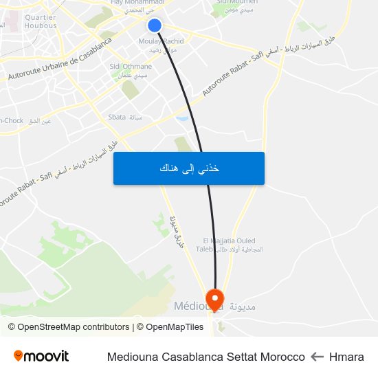 Hmara to Mediouna Casablanca Settat Morocco map