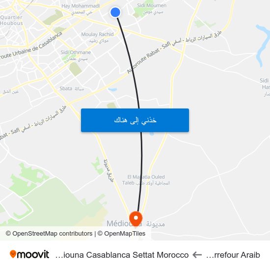 Carrefour Araib to Mediouna Casablanca Settat Morocco map