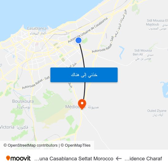 Résidence Charaf to Mediouna Casablanca Settat Morocco map