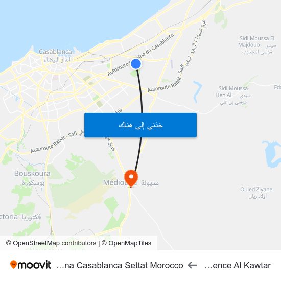 Résidence Al Kawtar to Mediouna Casablanca Settat Morocco map