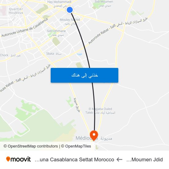 Sidi Moumen Jdid to Mediouna Casablanca Settat Morocco map