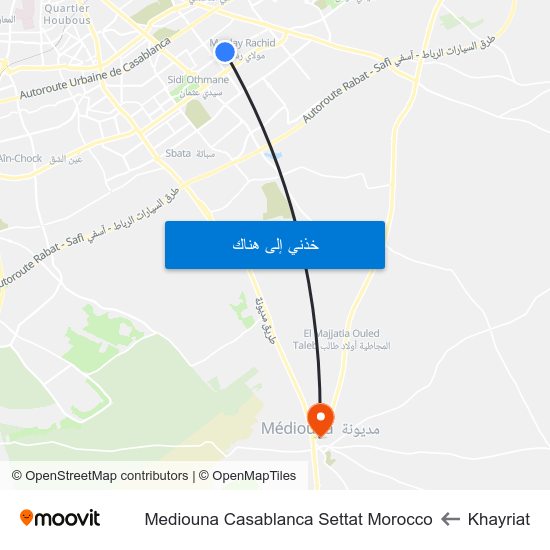 Khayriat to Mediouna Casablanca Settat Morocco map