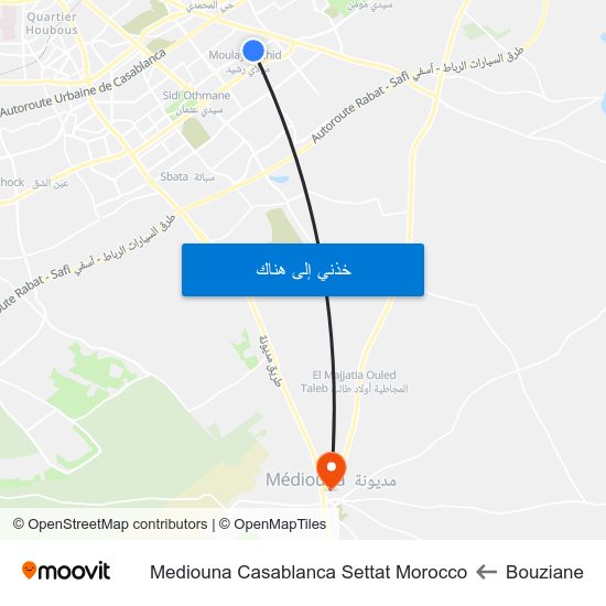 Bouziane to Mediouna Casablanca Settat Morocco map
