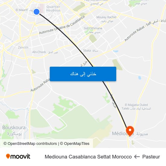 Pasteur to Mediouna Casablanca Settat Morocco map