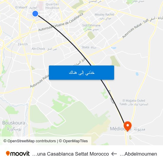 Fiat Abdelmoumen to Mediouna Casablanca Settat Morocco map