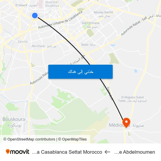 Clinique Abdelmoumen to Mediouna Casablanca Settat Morocco map